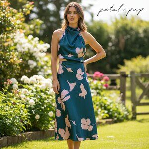 Petal & Pup Anabelle Halter Neck Midi Dress Green Large